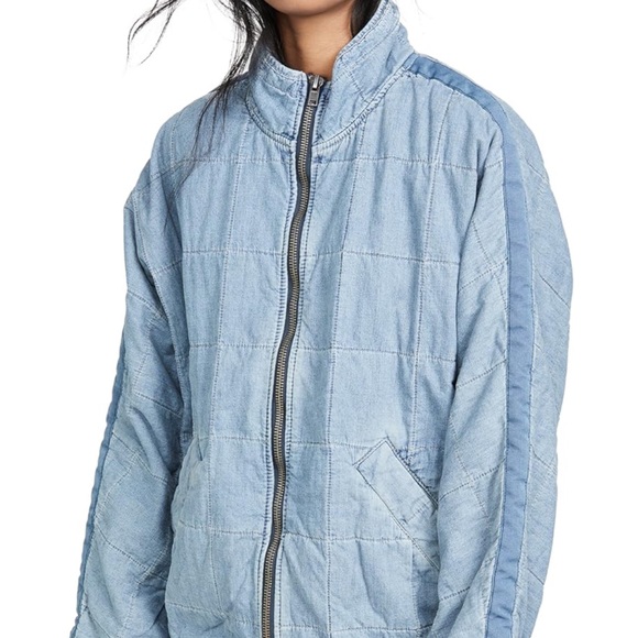 FREE PEOPLE Blue Denim Oversized Jacket with Classic Collar - Picture 6 of 7